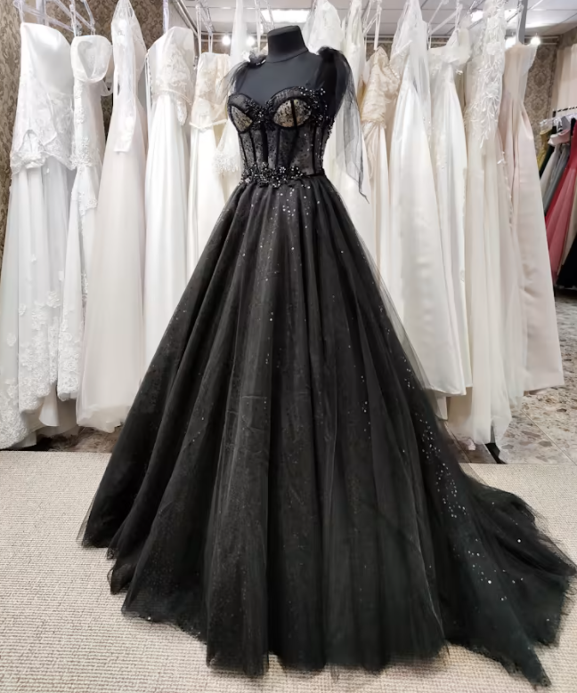 Tulle Black Party Dress, Prom Evening Dress, Off Shoulder Gown, Prom ...