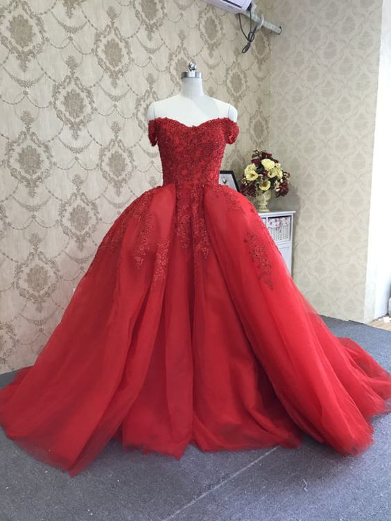 A-line V-neck Long Red Ball Gown,Prom Dress With Pocket, PD0606 main image 0