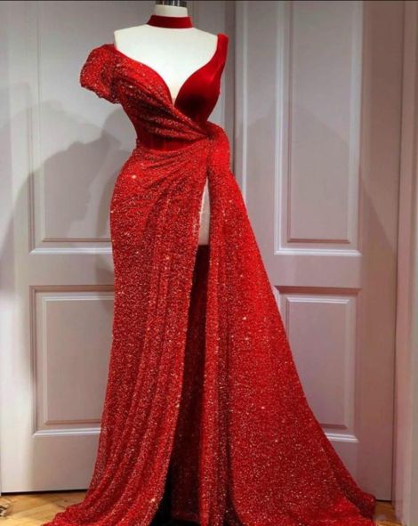 Heavy Red Studded Party Dress
