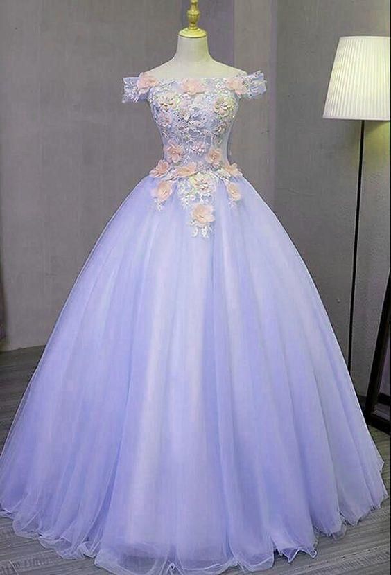 Purple A-Line Off Shoulder Long Prom Dresses, Sweet 16 Dress Y5865