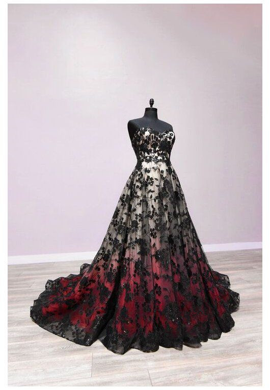 Black And Red Wedding Dresses Princess Ball Gown M3735 on Luulla