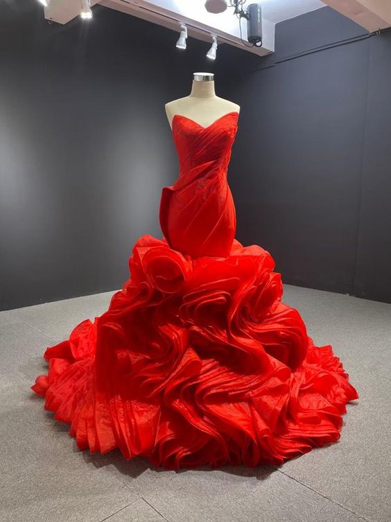 Strapless Mermaid Red Ball Gown Bridal Wedding Dress M3792 on Luulla