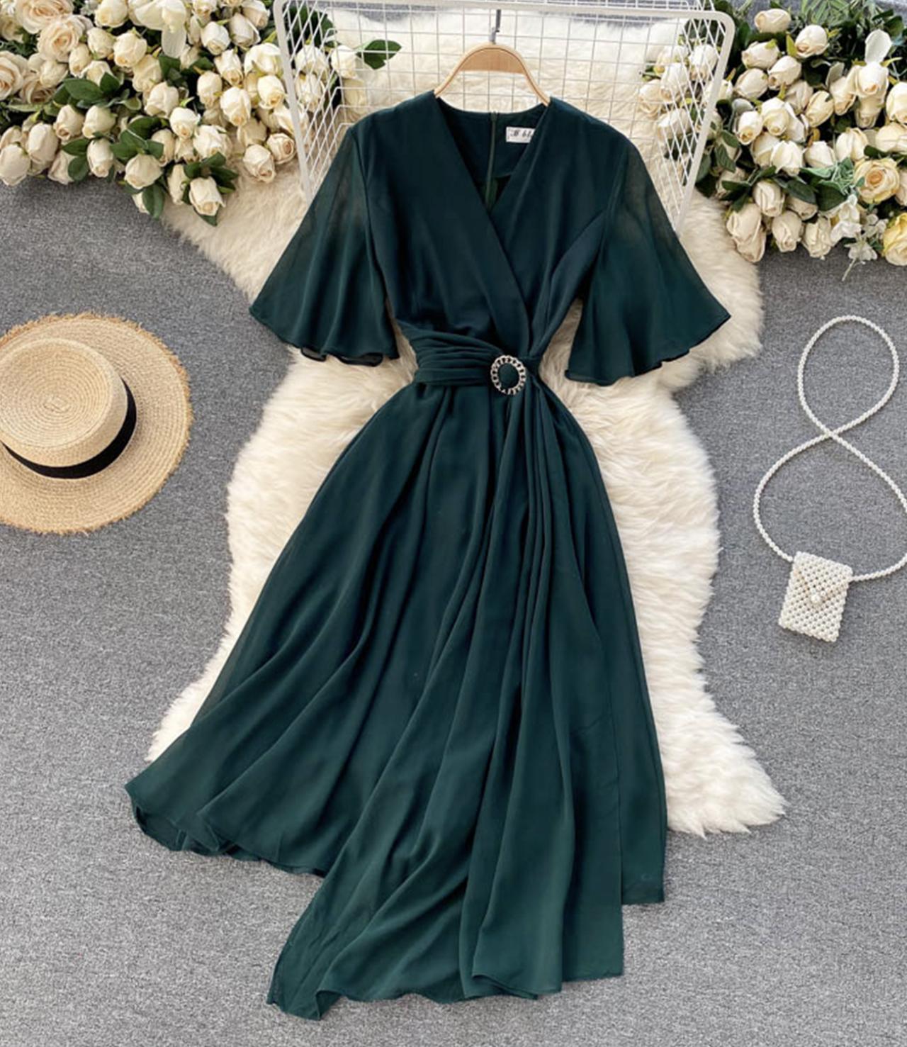 A-Line V-Neck Chiffon Floor-Length Dress Papaya