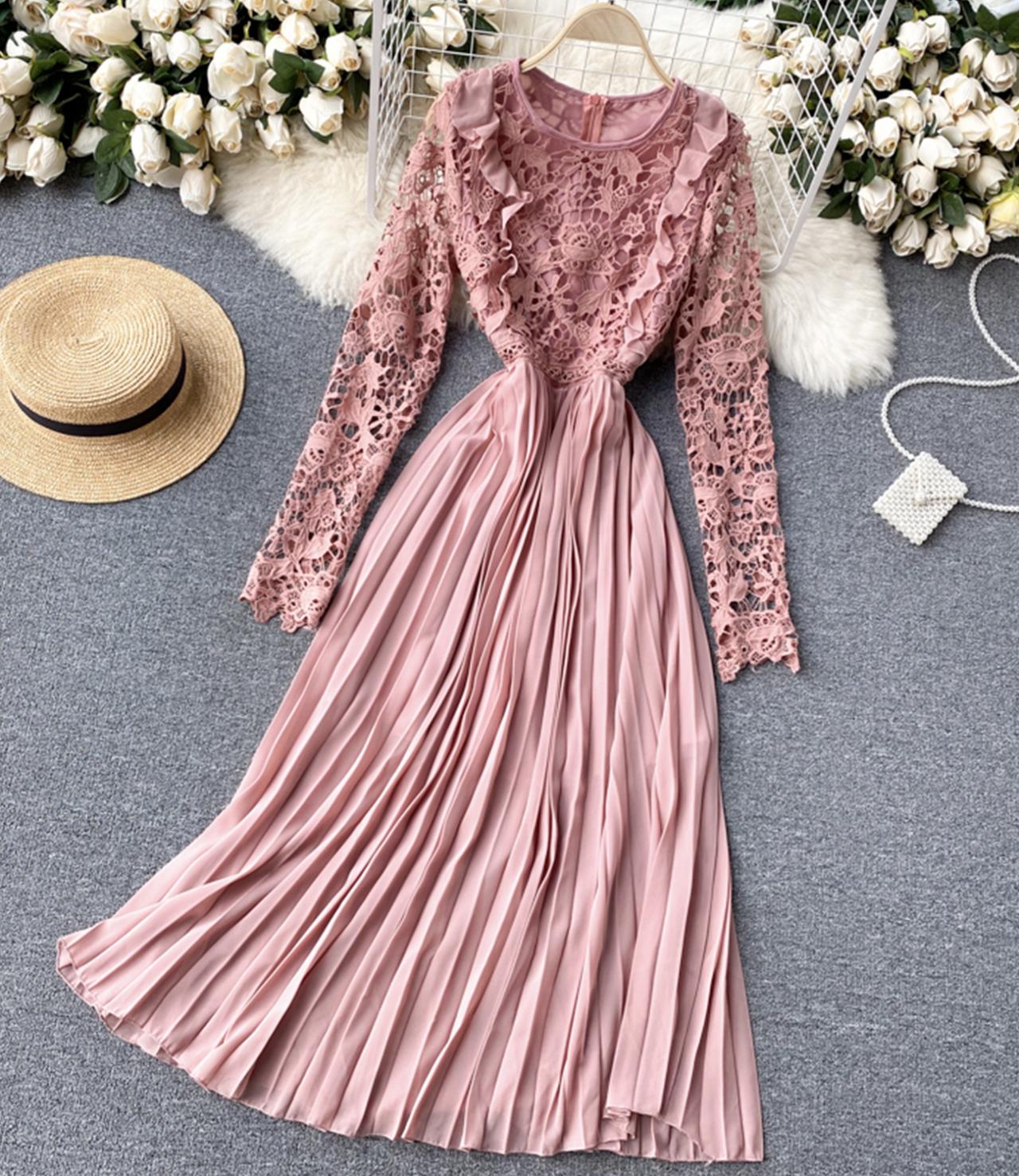 Drawstring lace long sleeve dress