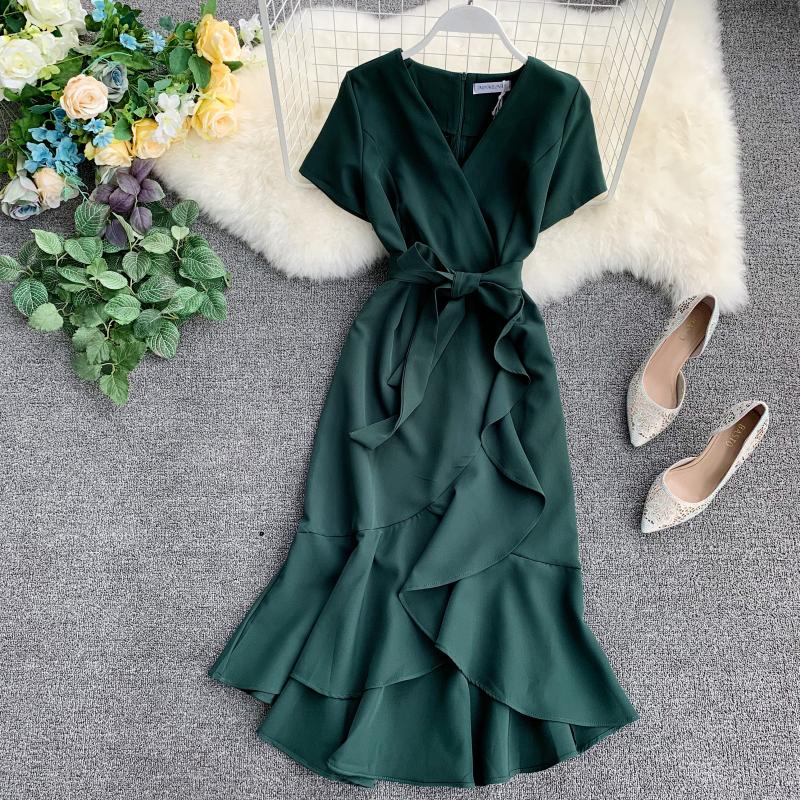 Chic V Neckline High Low Spring Summer Dress on Luulla