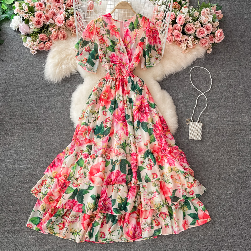 Cute V Neck Floral A Line Dress Fashion Dress on Luulla