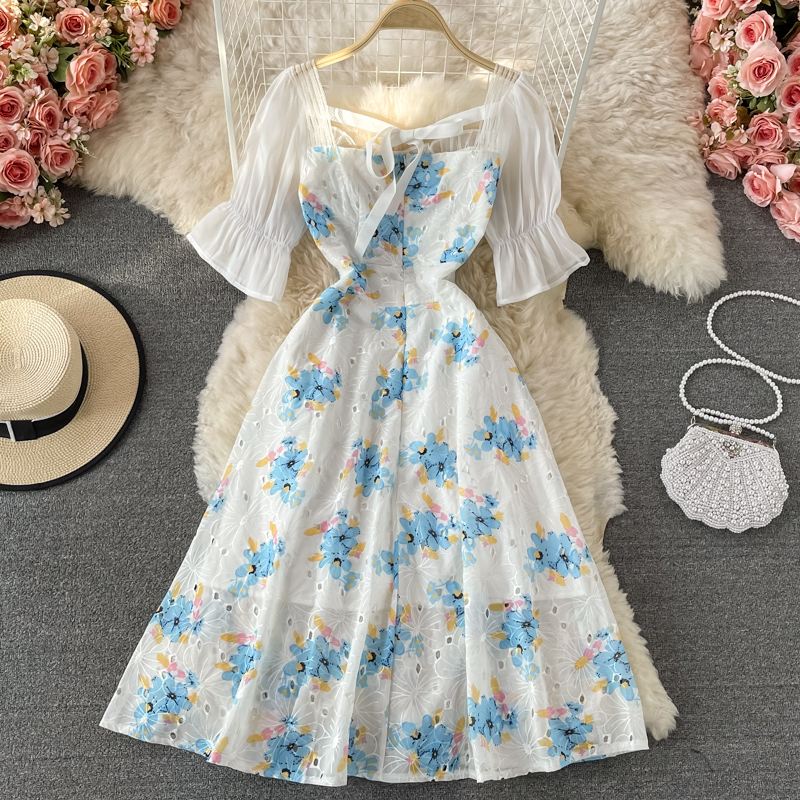 Cute Floral Dress With Puffy Short Sleeves Summer Dress on Luulla