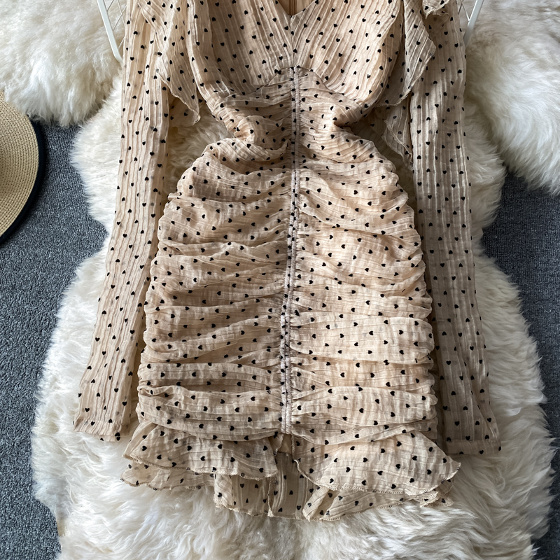 PUFF SLEEVE V-NECK BUTTON DOWN DRESS main image 1