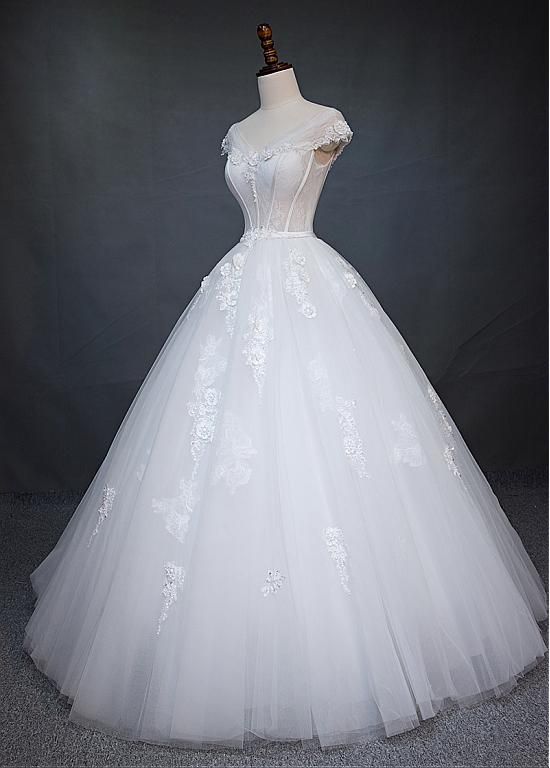 Magbridal Alluring Tulle V-neck Neckline Ball Gown Wedding Dress With ...