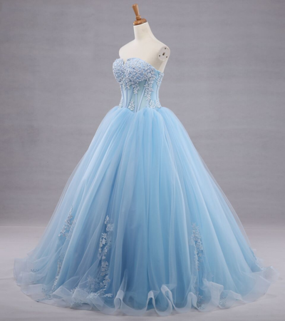 Blue Bridal Ball Gown With Applique,sweetheart Wedding Dress,beautiful ...