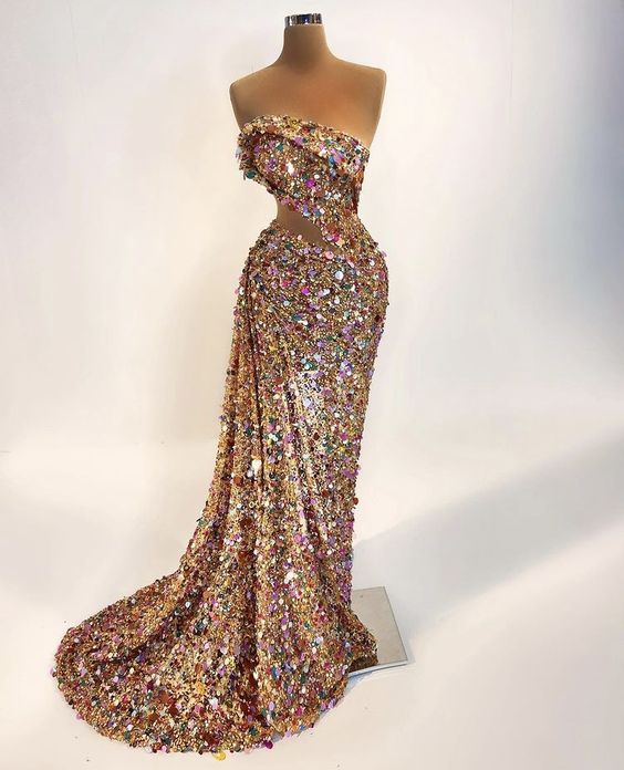 Vintage Fashion Mermaid High Neckline Sequin Floral Floor Length Evening Dress Prom Dresses main image 1