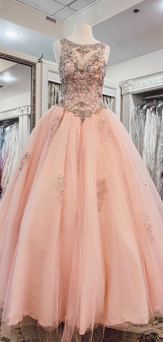 Stunning Ball Gown High Neckline Pink Sequin Long Prom Dress Party Dress Graduation Dresses DP804