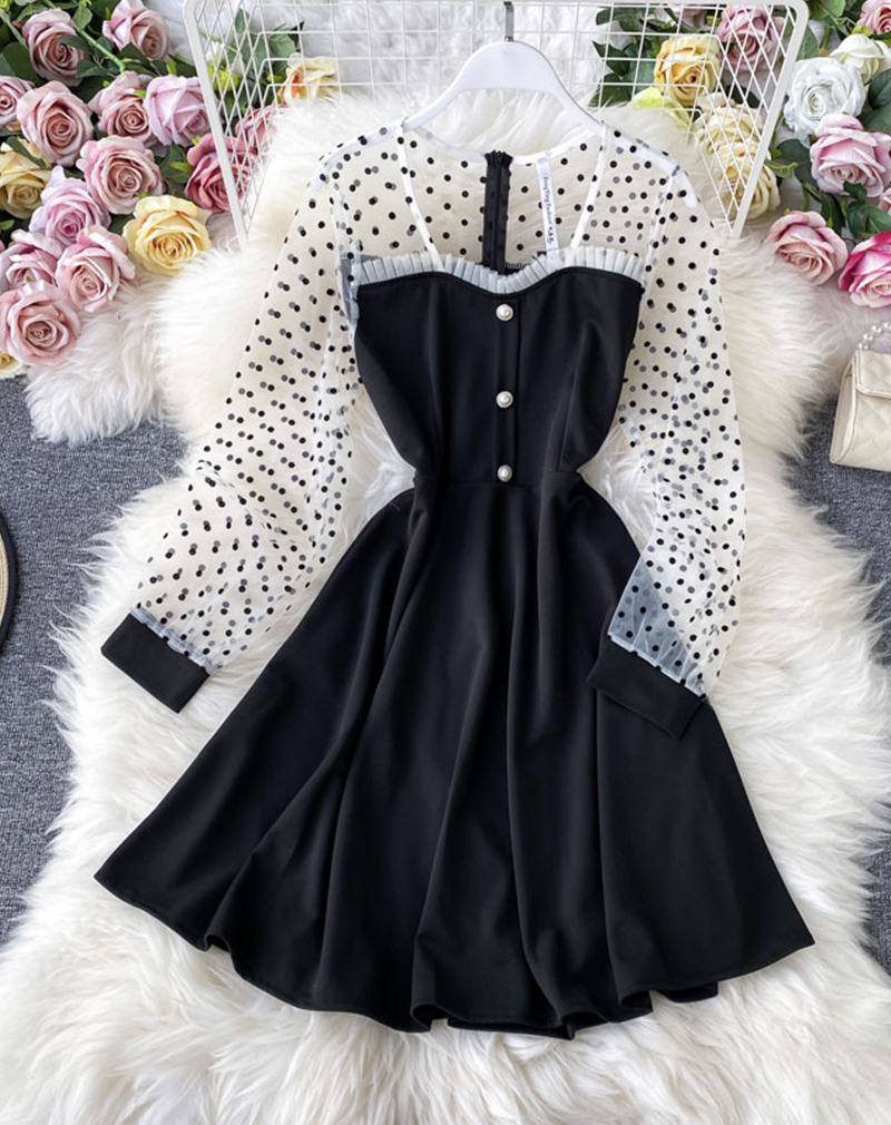 A-line Long Sleeves Black Dress