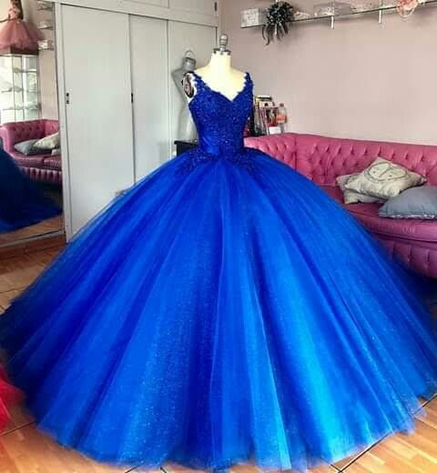 Blue Wedding Dress Tulle Ball Gown Lace Prom Dress on Luulla