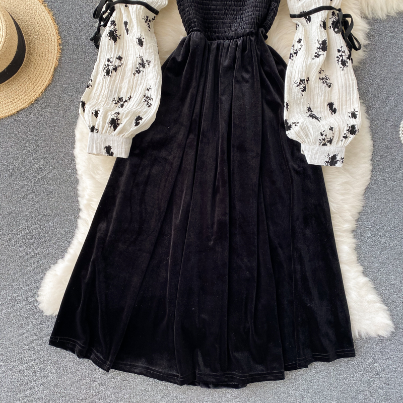 Black A Line Long Sleeves Velvet Cocktail Dress with Slit