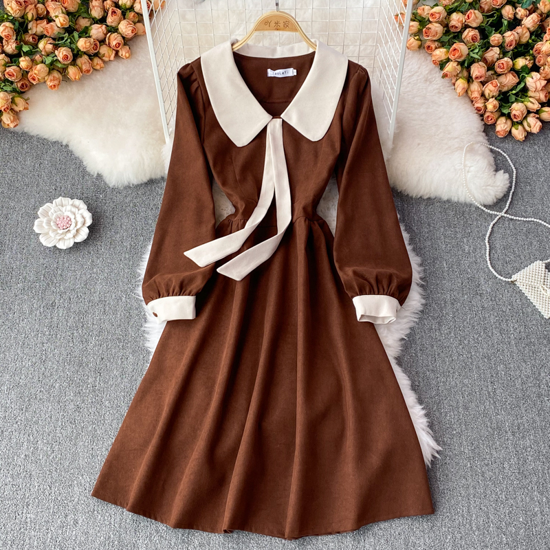 Sweet Corduroy Long Sleeve Dress Fashion Dress on Luulla