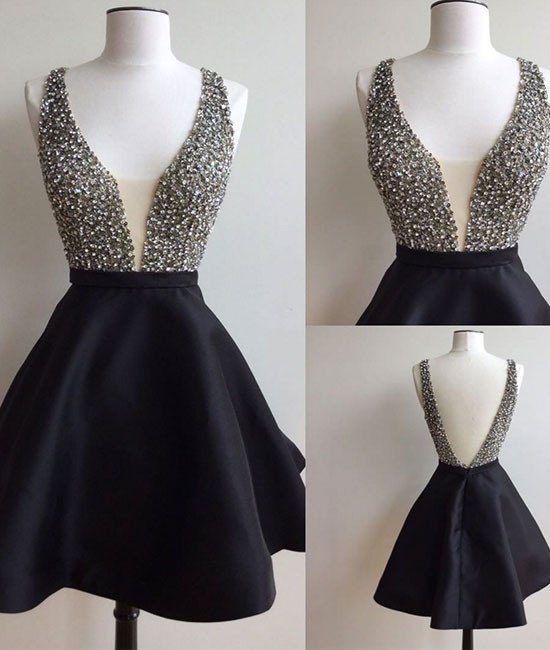 21th Birthday Outfit Dress For Black Girls,Short Homecoming Dress,Deep V Neck  Y1398