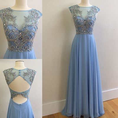 Prom Dresses,sexy Prom Dress,stunning Blue Chiffon Long Sequins Open ...