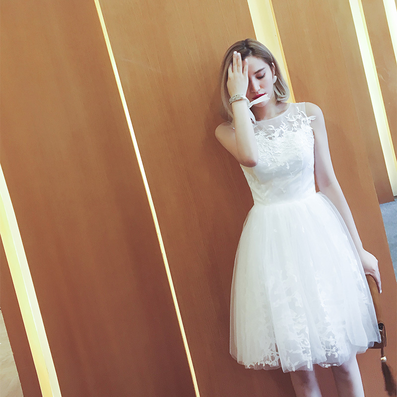 Lovely Short White Party Dress,Sheer Neck Backless Dress,A